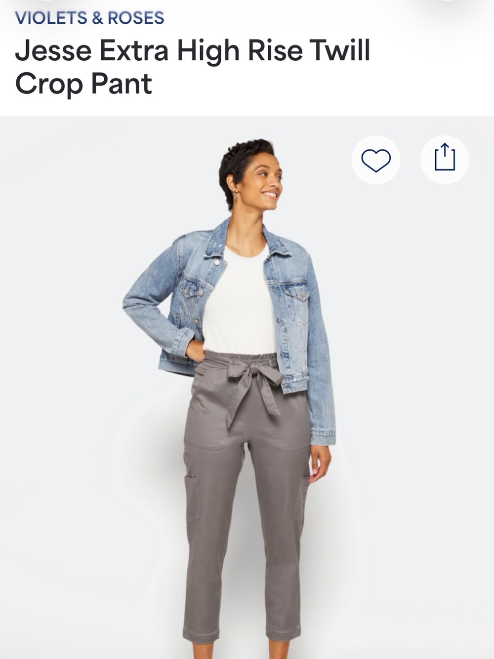Violets & Roses Jesse Extra High Rise Twill Crop Pants - Grey